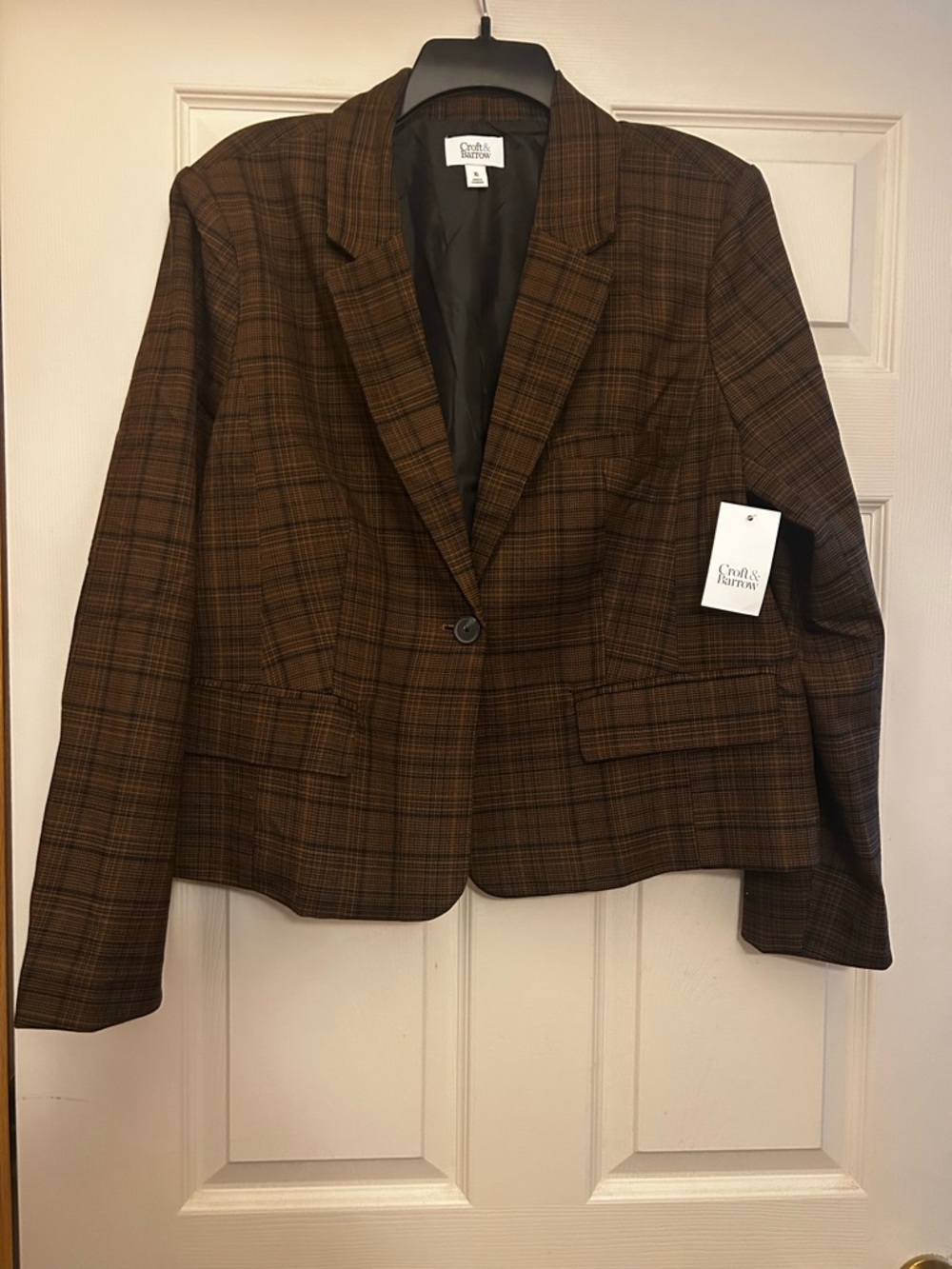 croft & barrow Women's Brown Plaid Single-Button Blazer